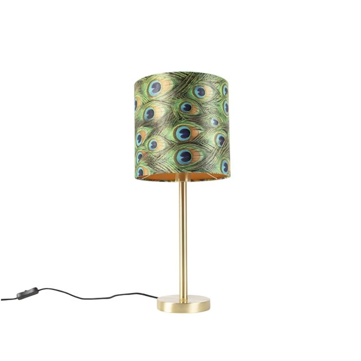 Botanical Table Lamp Brass with 25cm Peacock Print Shade