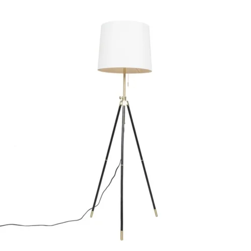 Tripod floor lamp black with cream shade adjustable