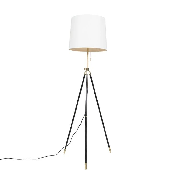 Tripod floor lamp black with cream shade adjustable
