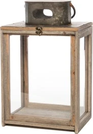 Intratuin Lantaarn Kubus Hout / Glas 32 X 22 X 48 Cm Naturel