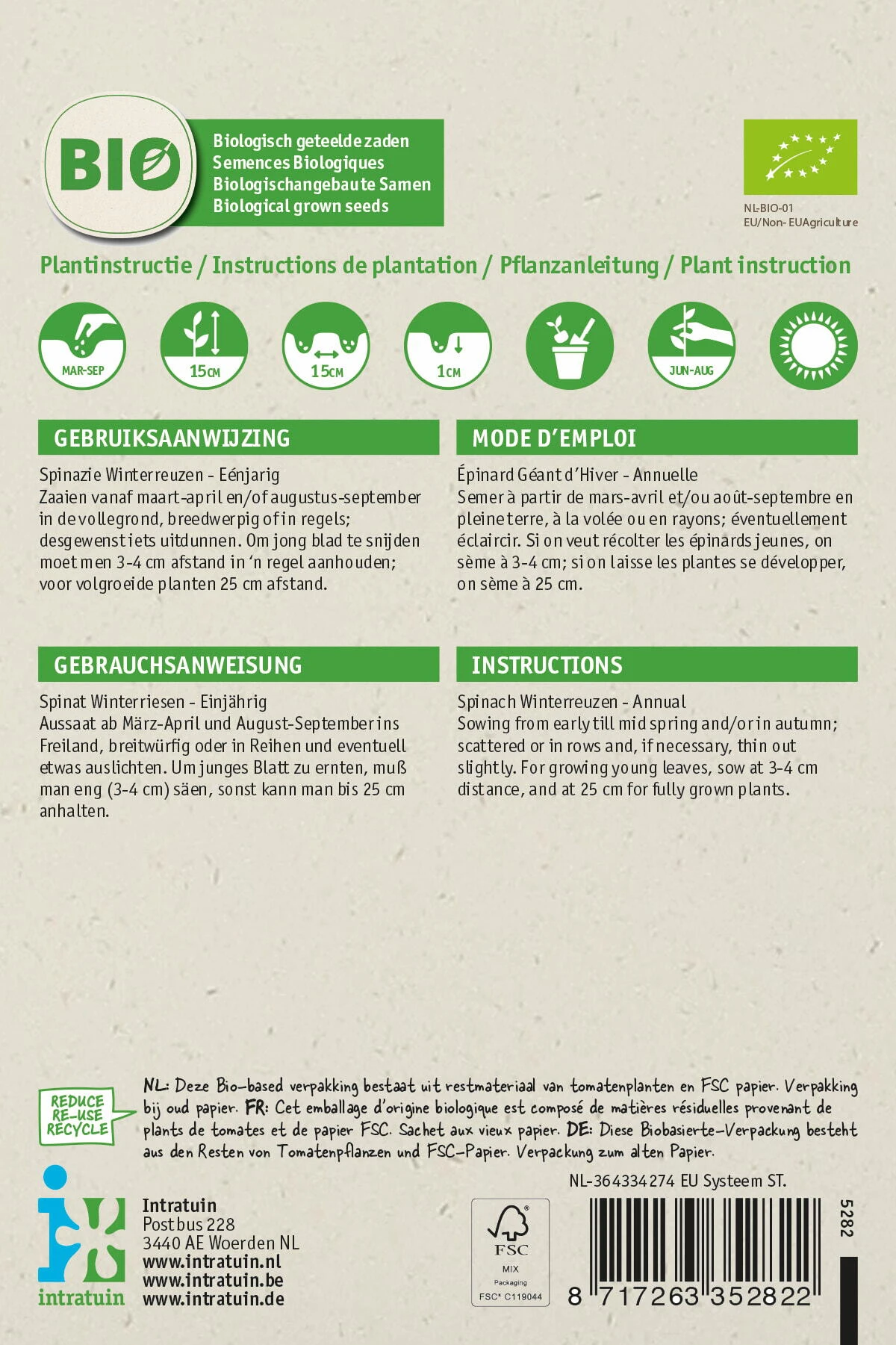 Biologische Intratuin Groentezaad Spinazie (Spinacia Oleracea 'Securo') 2 Biologische Intratuin Groentezaad Spinazie (Spinacia Oleracea 'Securo') - Afbeelding 2