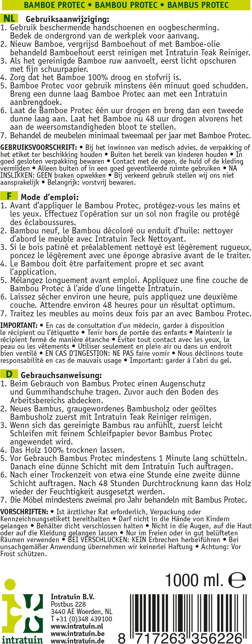 Intratuin Bamboe Protec 1000 Ml 2 Intratuin Bamboe Protec 1000 Ml - Afbeelding 2