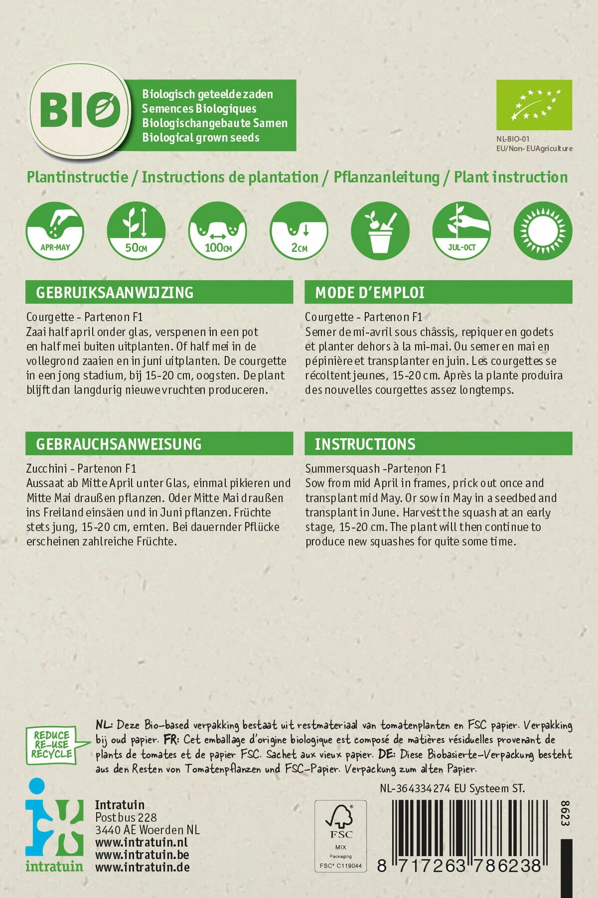 Biologische Intratuin Groentezaad Courgette (Curcurbita Pepo 'Partenon F1') 2 Biologische Intratuin Groentezaad Courgette (Curcurbita Pepo 'Partenon F1') - Afbeelding 2