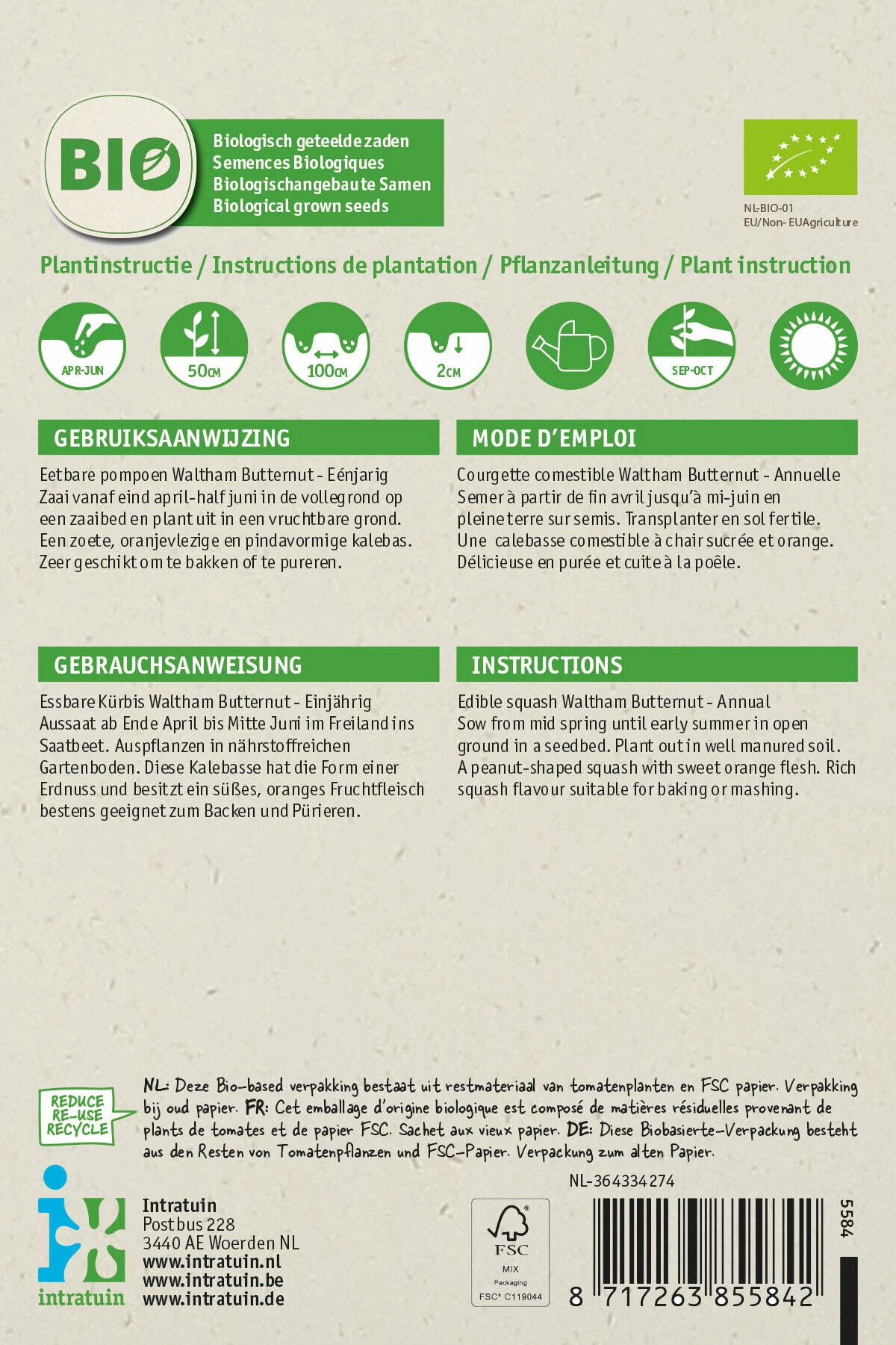 Biologische Intratuin Groentezaad Flespompoen (Cucurbita Maxima 'Waltham Butternut')) 2 Biologische Intratuin Groentezaad Flespompoen (Cucurbita Maxima 'Waltham Butternut')) - Afbeelding 2
