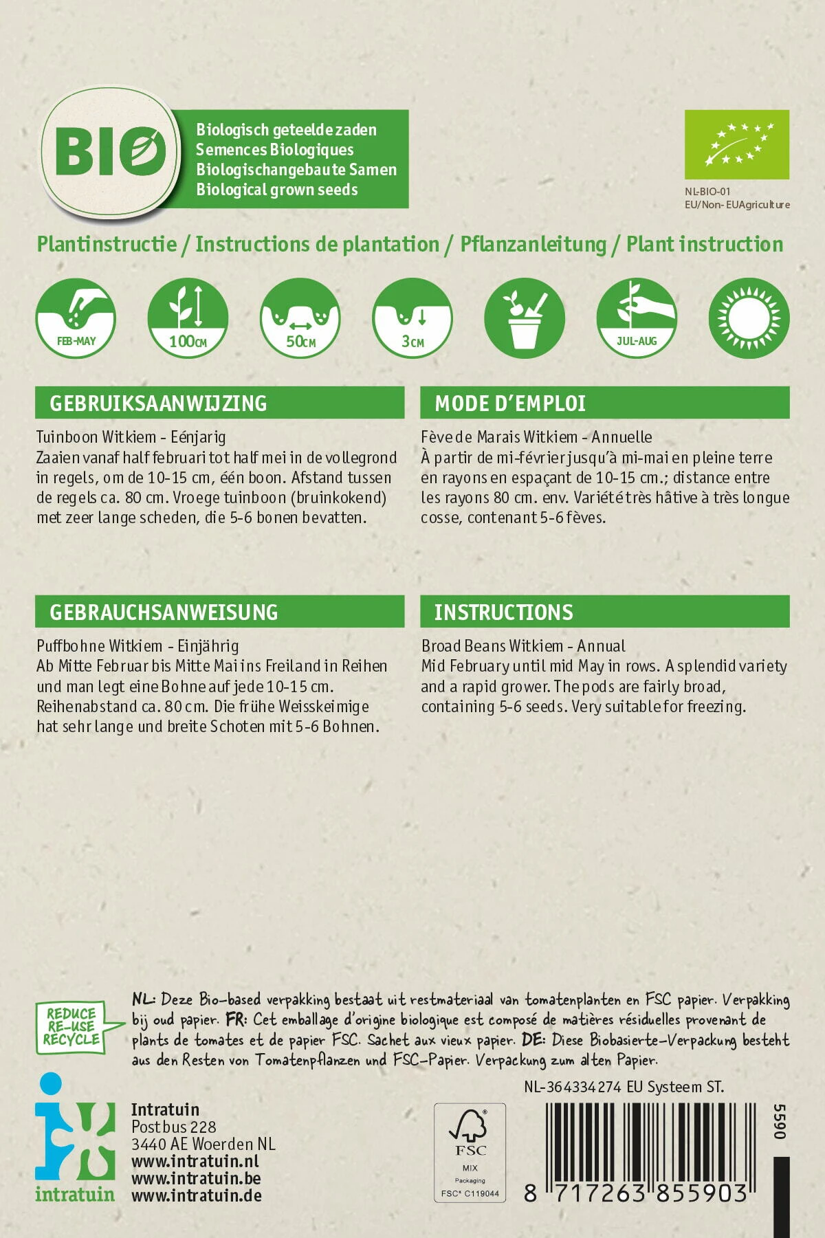 Biologische Intratuin Groentezaad Tuinboon (Vicia Faba 'Witkiem') 2 Biologische Intratuin Groentezaad Tuinboon (Vicia Faba 'Witkiem') - Afbeelding 2