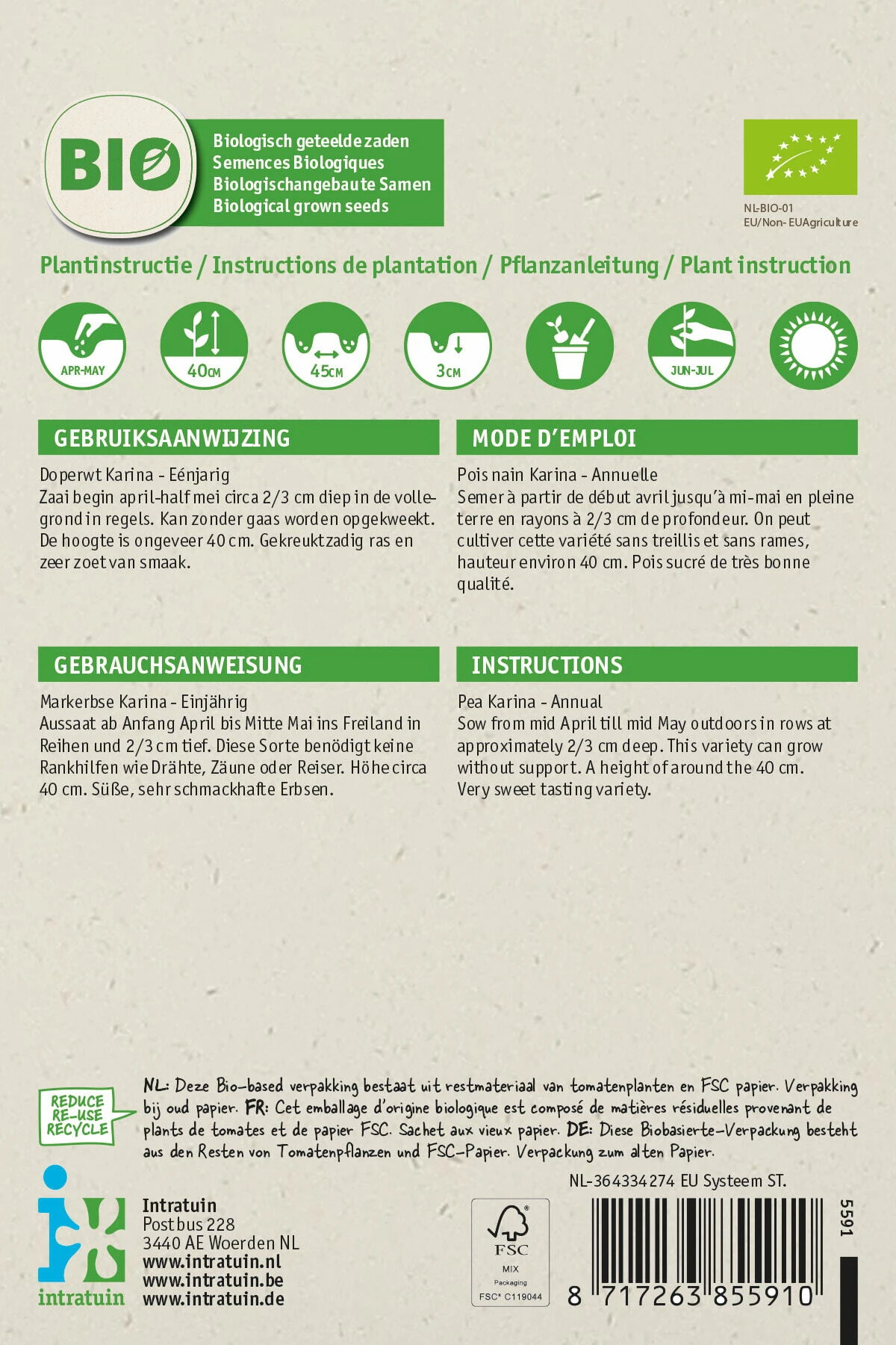 Biologische Intratuin Groentezaad Doperwt (Pisum Sativum 'Karina') 2 Biologische Intratuin Groentezaad Doperwt (Pisum Sativum 'Karina') - Afbeelding 2