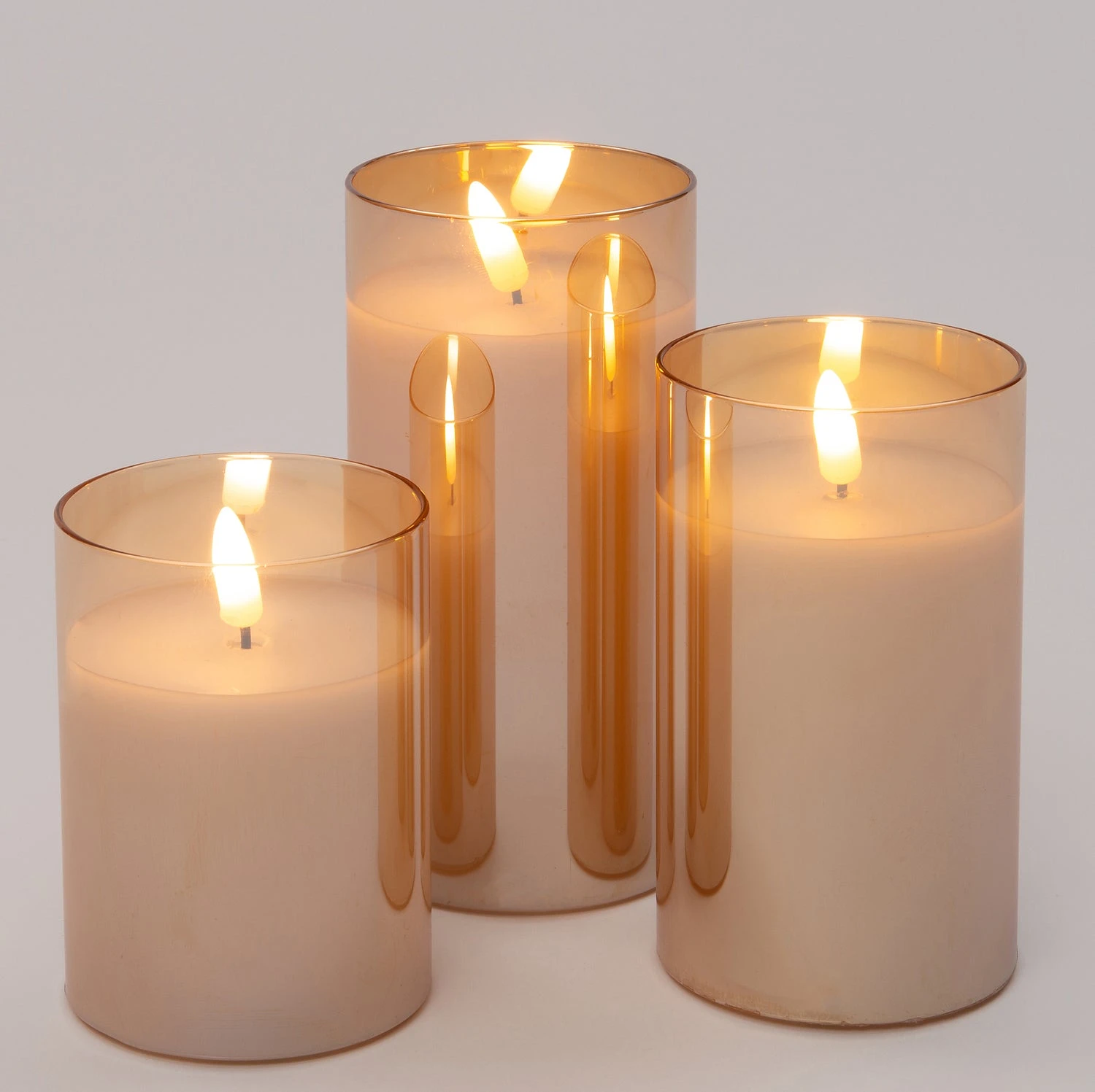 Intratuin LED Kaars In Glas Goud D 7,5 H 10/12/15 Cm 3 Stuks 2 Intratuin LED Kaars In Glas Goud D 7,5 H 10/12/15 Cm 3 Stuks - Afbeelding 2