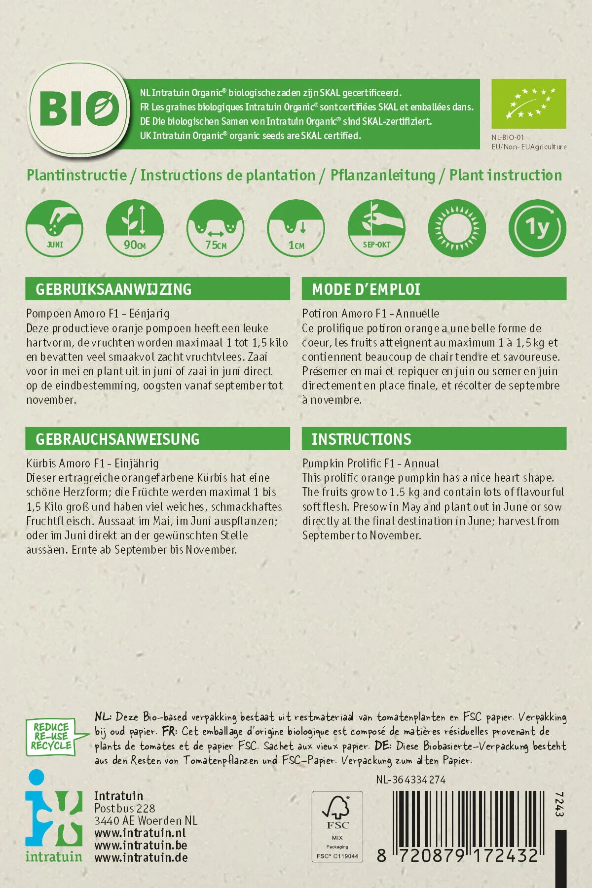 Intratuin Biologisch Groentezaden Pompoen (Cucurbita Maxima 'Amoro F1') 2 Intratuin Biologisch Groentezaden Pompoen (Cucurbita Maxima 'Amoro F1') - Afbeelding 2