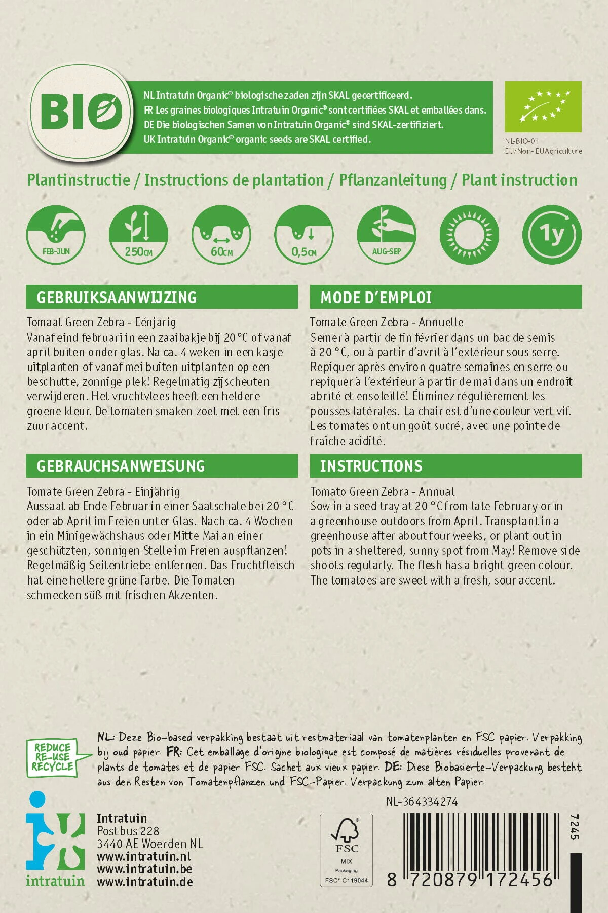 Intratuin Biologisch Groentezaden Tomaat (Solanum Lycopersicum 'Green Zebra') 2 Intratuin Biologisch Groentezaden Tomaat (Solanum Lycopersicum 'Green Zebra') - Afbeelding 2