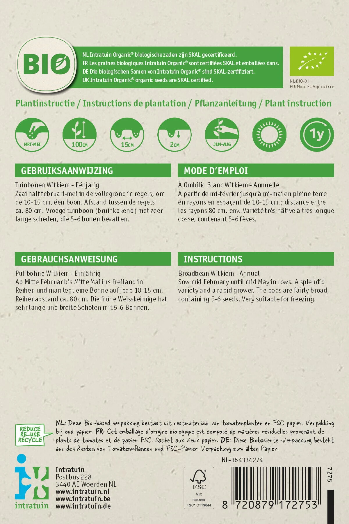 Intratuin Biologisch Groentezaden Tuinboon (Vicia Faba 'Witkiem') 2 Intratuin Biologisch Groentezaden Tuinboon (Vicia Faba 'Witkiem') - Afbeelding 2